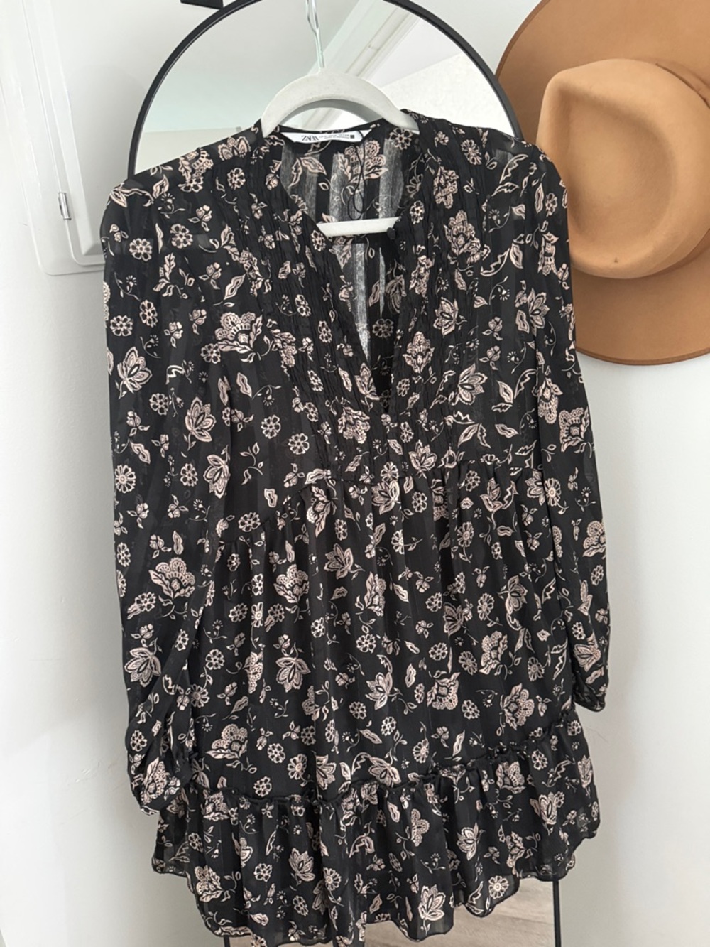 Zara Black Dress with Beige Floral Print